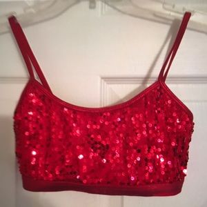 Double Platinum Red Sequin Sport/Dance Bra-Size Sm
